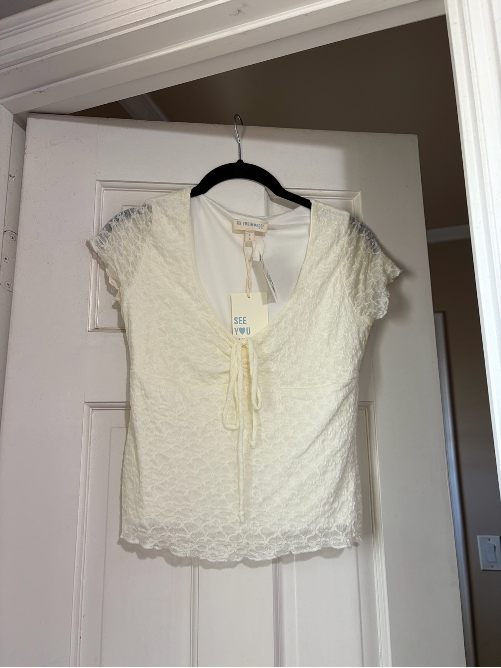 Marshalls Ivory Lace Tie-Front Women's Blouse